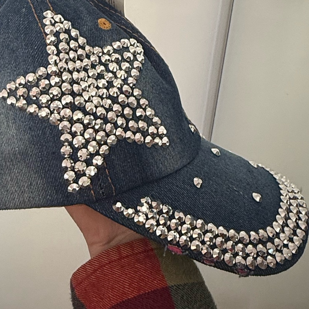 Denim Rhinestone Baseball Hat - Picture 3 of 3